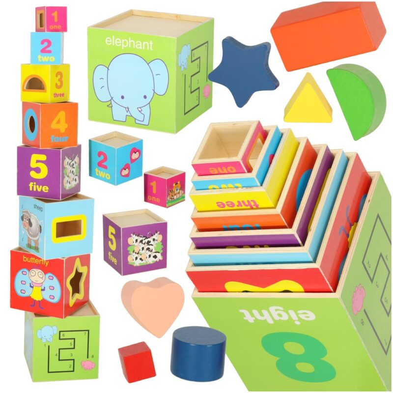 XXL mokomasis medinis bokštas - rūšiuoklė "Mokausi skaičiuoti" 71cm