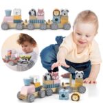 Montessori medinis traukinukas su kaladėlėmis "Gyvūnėliai"
