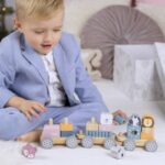 Montessori medinis traukinukas su kaladėlėmis "Gyvūnėliai"
