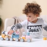 Montessori medinis traukinukas su kaladėlėmis "Gyvūnėliai"