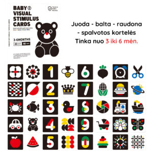 Spalvotos kontrastinės kortelės kūdikiui 3-6 mėn.