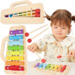 Medinis spalvotas ksilofonas su cimbolais