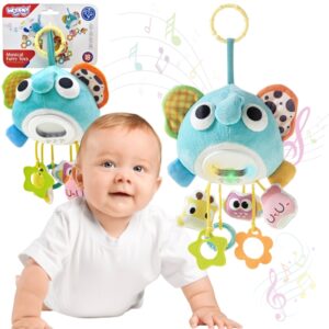 Muzikinis pliušinis žaislas su pakabukais ir kramtukais "Drambliukas"