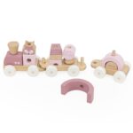 Medinis traukinukas su kaladėlėmis (17 det.), rožinis