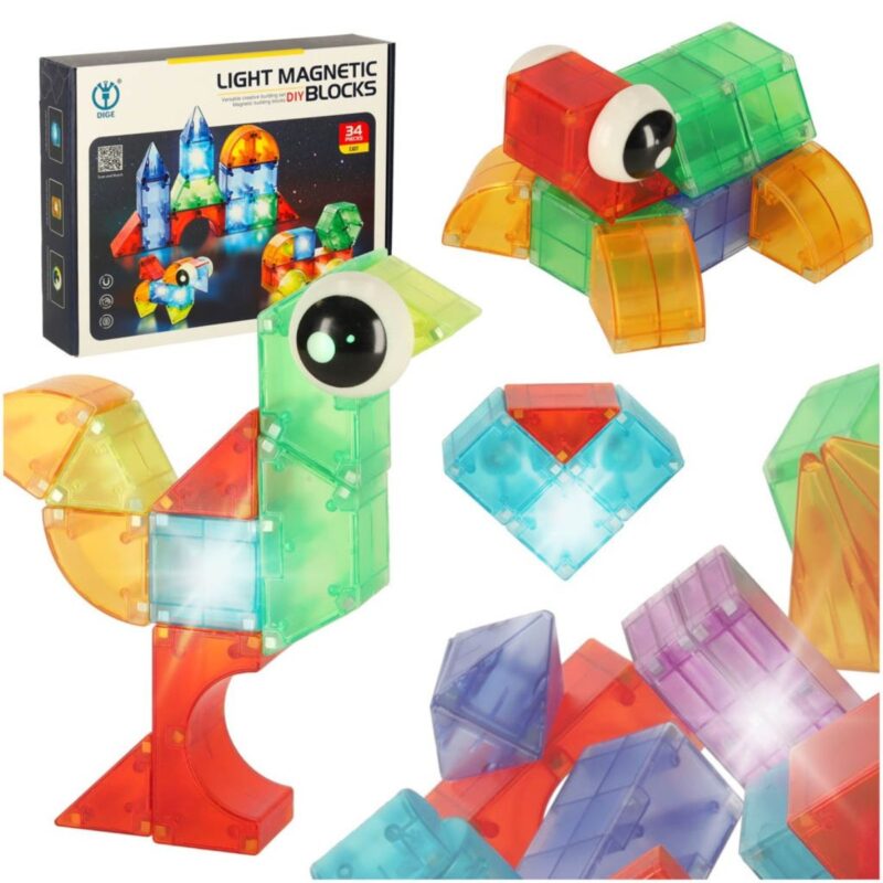 Šviečiantis 3D statybinis konstruktorius (34 det.) vaikams