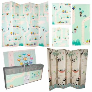 Dvipusis putplasčio kilimėlis 180x200 cm "Panda ir abėcėlė"