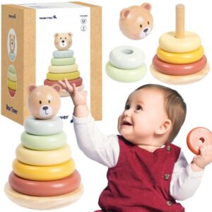 Tooky Toy medinė spalvota žiedų rūšiuoklė "Meškiukas"