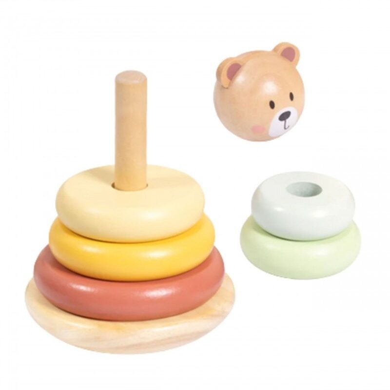 Tooky Toy medinė spalvota žiedų rūšiuoklė "Meškiukas"
