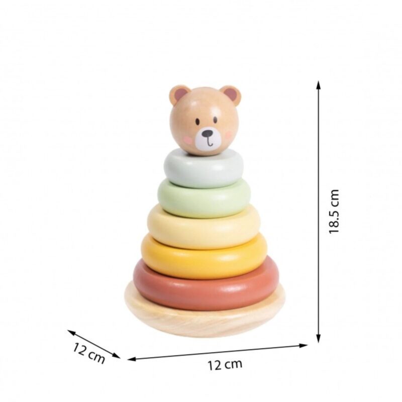 Tooky Toy medinė spalvota žiedų rūšiuoklė "Meškiukas"