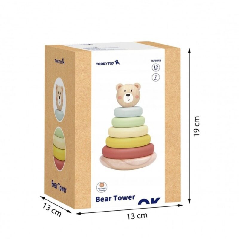 Tooky Toy medinė spalvota žiedų rūšiuoklė "Meškiukas"