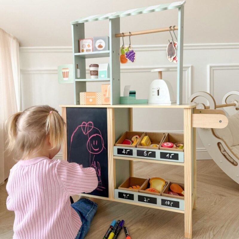 Medinė žaislinė parduotuvė  5in1 vaikams – Woopie Green