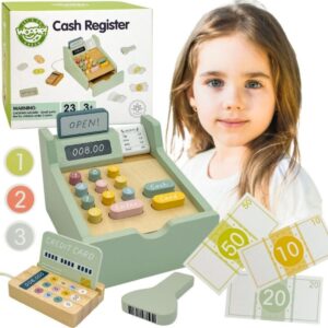 Medinis edukacinis kasos aparatas su priedais vaikams