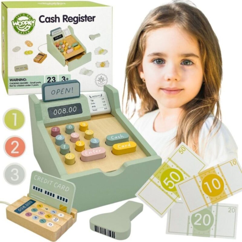 Medinis edukacinis kasos aparatas su priedais vaikams