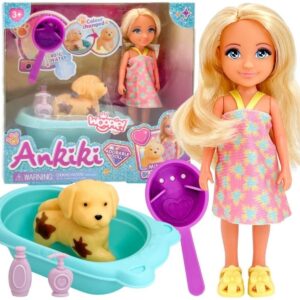 Lėlė „Ankiki“ ir jos šuniuku ir priežiūros rinkiniu vaikams