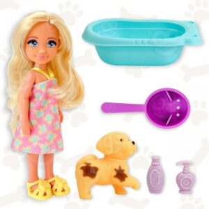 Lėlė „Ankiki“ ir jos šuniuku ir priežiūros rinkiniu vaikams