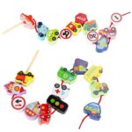 Medinė vėrimo dėlionė vaikams su kelio ženklais – vaikams