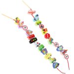 Medinė vėrimo dėlionė vaikams su kelio ženklais – vaikams