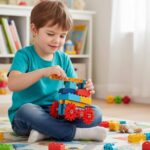 Spalvotas kaladėlių konstruktorius su varikliu vaikams