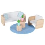 Lėlių namelis lagamine su mediniais baldais vaikams