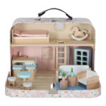 Lėlių namelis lagamine su mediniais baldais vaikams