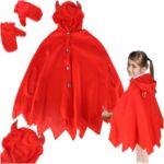 Vaikiškas velnio kostiumas – raudonas apsiaustas su ragais