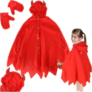 Vaikiškas velnio kostiumas – raudonas apsiaustas su ragais