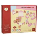 Mediniai lėlių namų baldai rožiniai vaikams (22 det.)