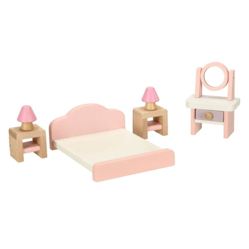 Mediniai lėlių namų baldai rožiniai vaikams (22 det.)