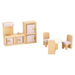 Mediniai lėlių namų baldai rožiniai vaikams (22 det.)