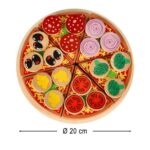 Žaislinė medinė pica su peiliu ir pjaustymo priedais vaikams