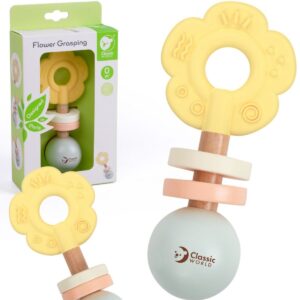 Medinis barškutis – kramtukas „Gėlytė“ kūdikiams