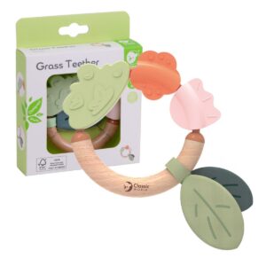 Medinis kramtukas - barškutis „Lapelis“ 2in1 kūdikiams