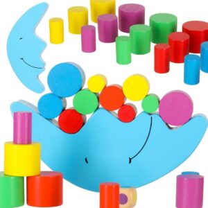 Medinė balansavimo dėlionė vaikams „Mėnulis“