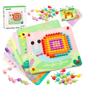 Medinės spalvotos mozaikos su smeigtukais vaikams (222 det.)