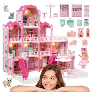 Lėlių namelis vila su šviesomis ir aksesuarais (296 det.)