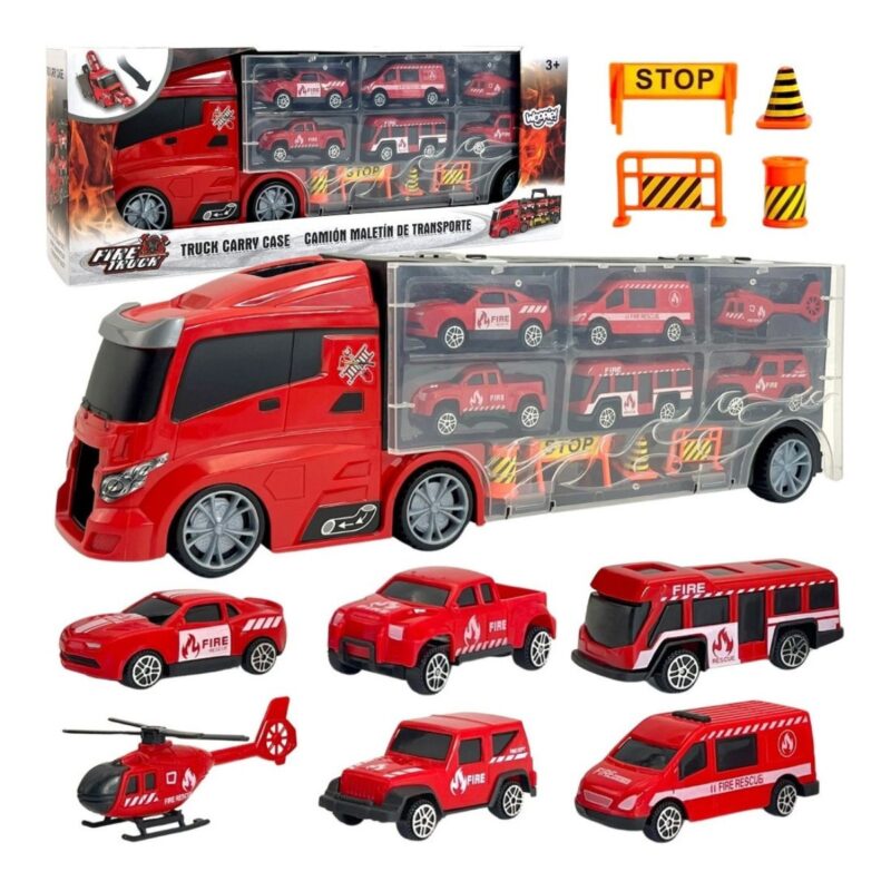 Sunkvežimio-transporterio rinkinys su gaisrinės automobiliai
