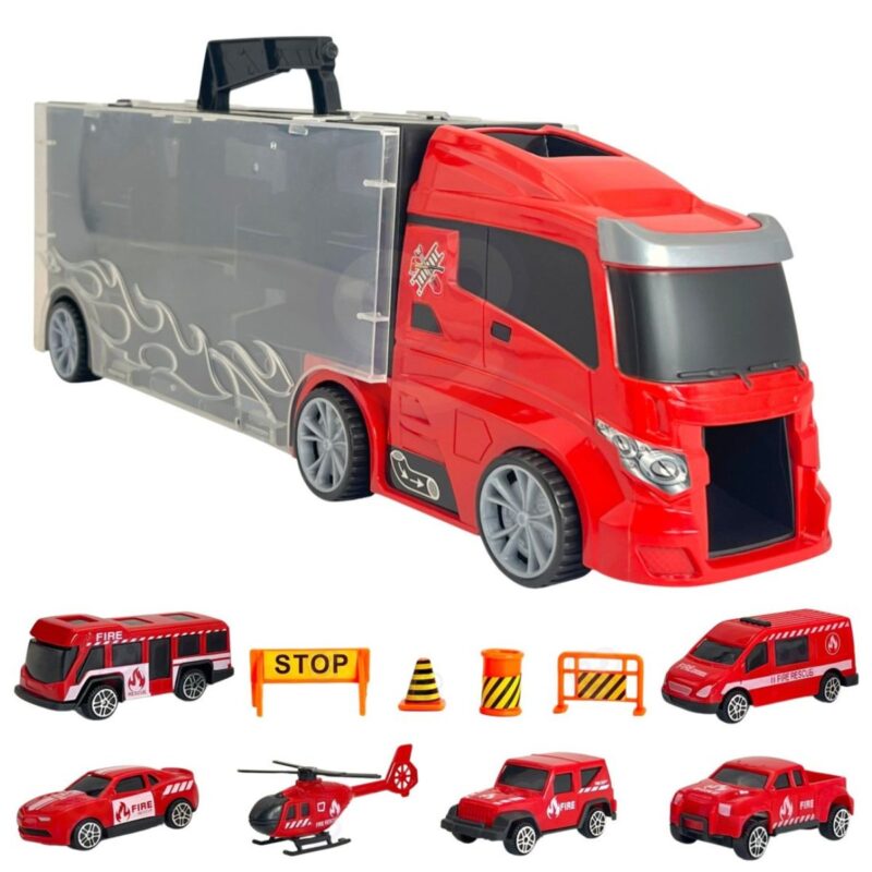 Sunkvežimio-transporterio rinkinys su gaisrinės automobiliai
