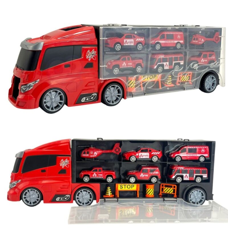 Sunkvežimio-transporterio rinkinys su gaisrinės automobiliai