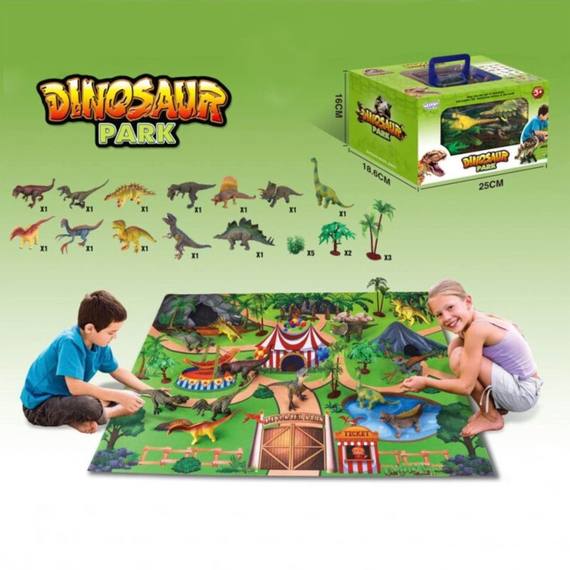 Dinozaurų rinkinys vaikams nuo 3 metų su kilimėliu (23 vnt.)