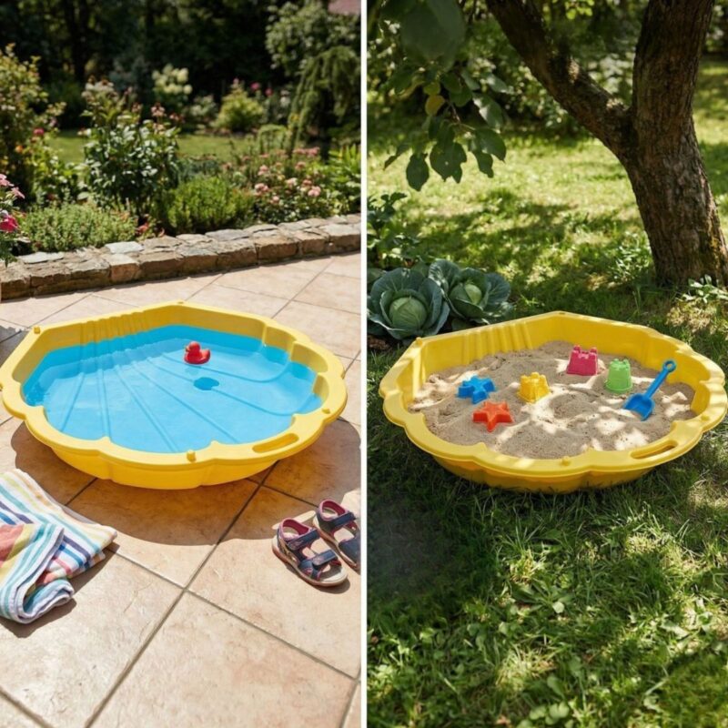 Smėlio dėžė-baseinas vaikams „Shell“, geltona – Woopie