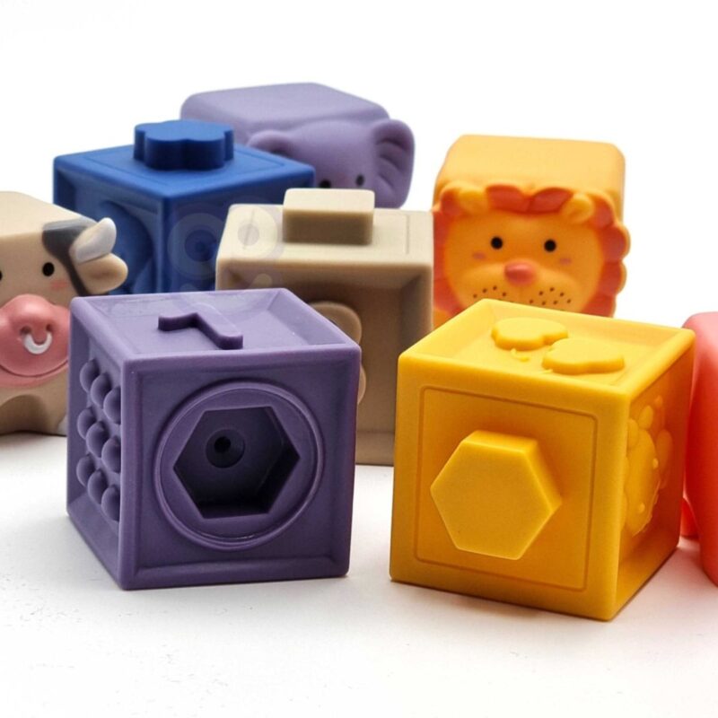 Minkštų sensorinių kaladėlių rinkinys vaikams – Woopie Baby