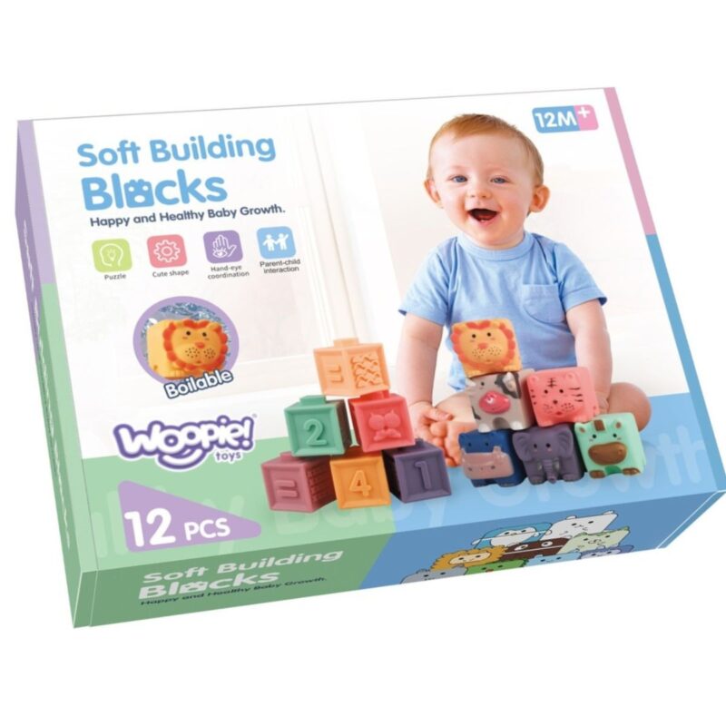 Minkštų sensorinių kaladėlių rinkinys vaikams – Woopie Baby