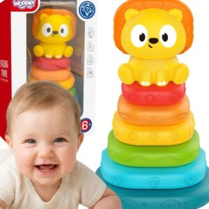 Minkštų žiedų piramidė kūdikiams „Liūtukas“ – Woopie Baby