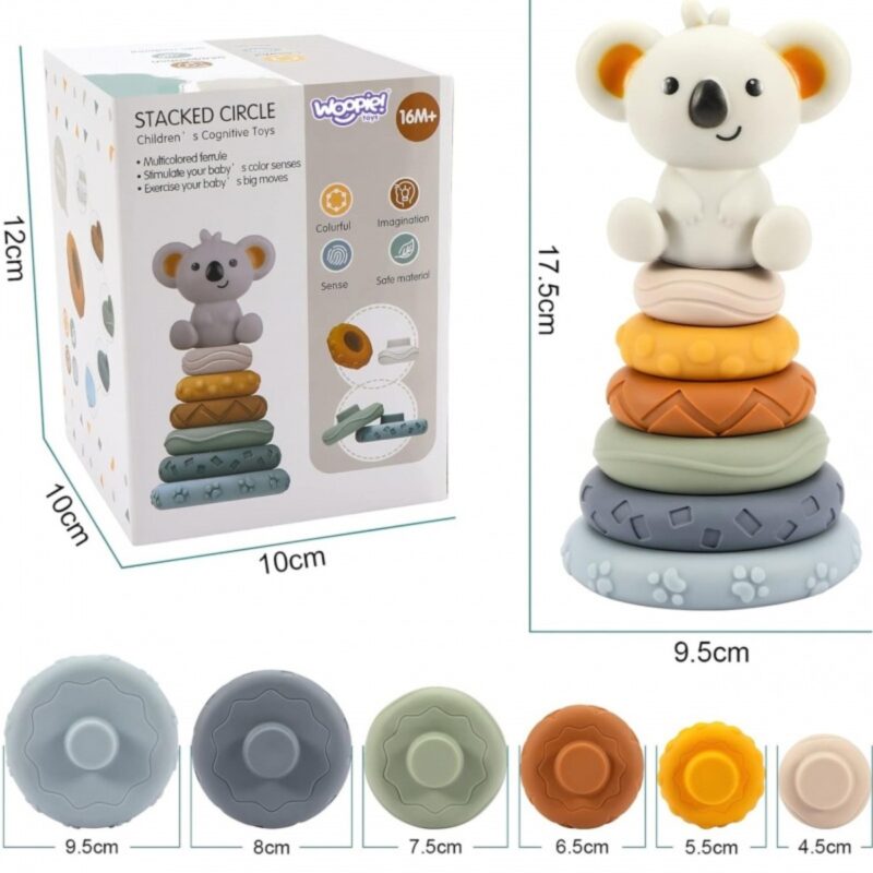Sensorinis žiedų bokštas mažyliams „Koala“ – Woopie Baby